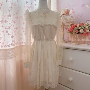 Self Portrait Ivory Mock neck Broderie Chiffon Lace Dress